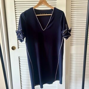 Zara navy V-neck dress with white contrast trim